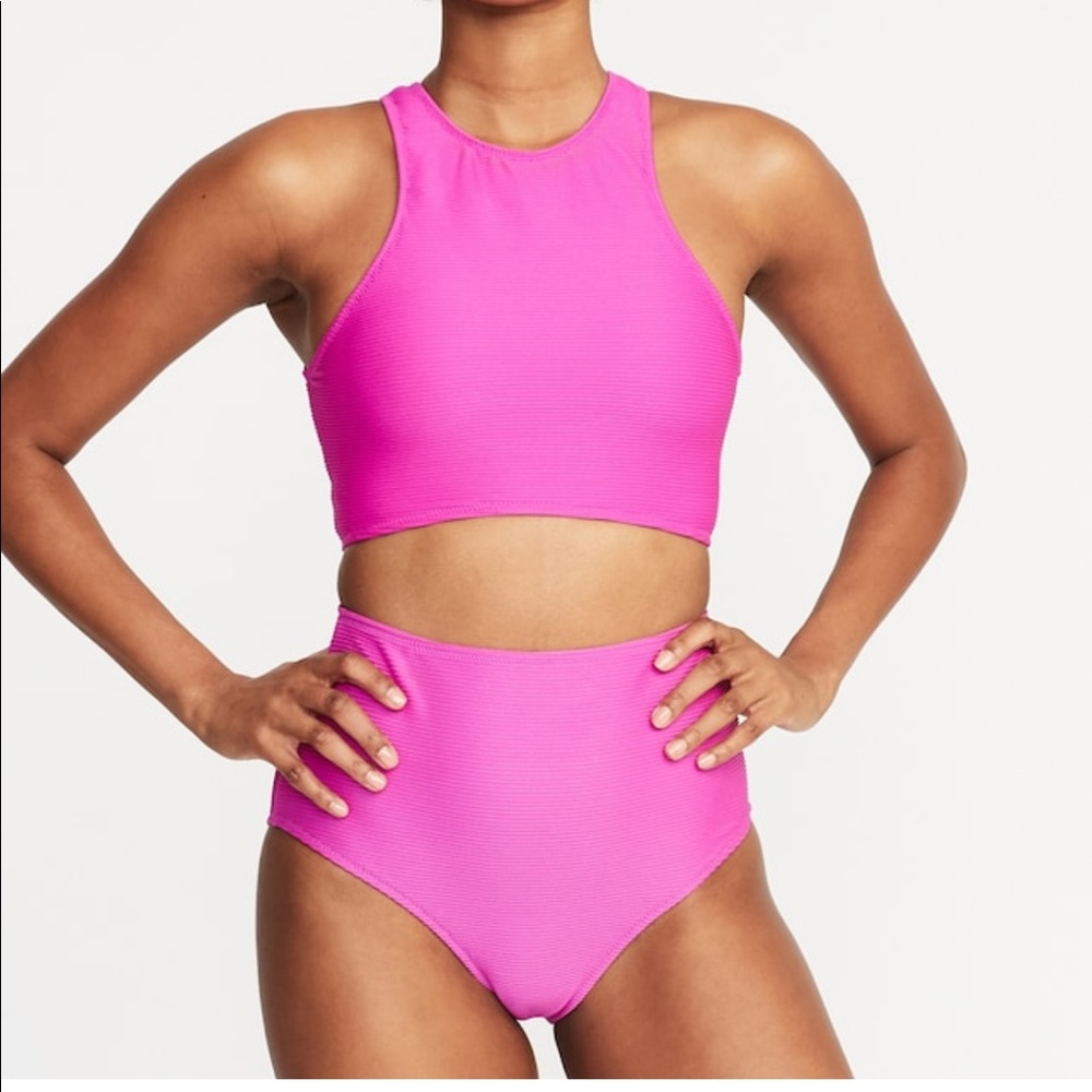 Textured High-Neck Swim Top & bottom for Women